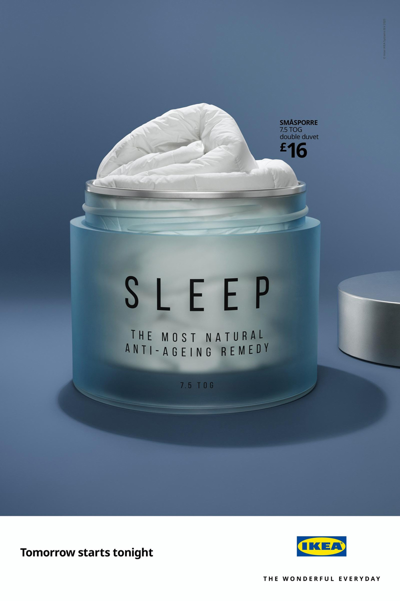 將睡眠床品制成抗衰老產(chǎn)品，宜家平面喊你今晚早點(diǎn)睡